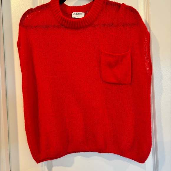 Evereve LNA Clothing Red Knit Crewneck Sweater- Lightweight Shortsleeve Pullover - Picture 2 of 8